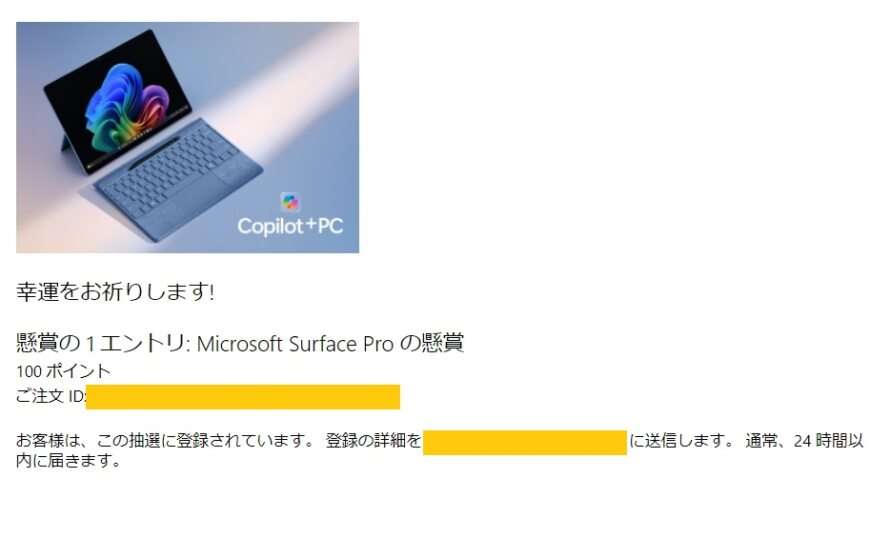 2024年8月のマイクロソフトのリワードポイント使った懸賞へのエントリー完了